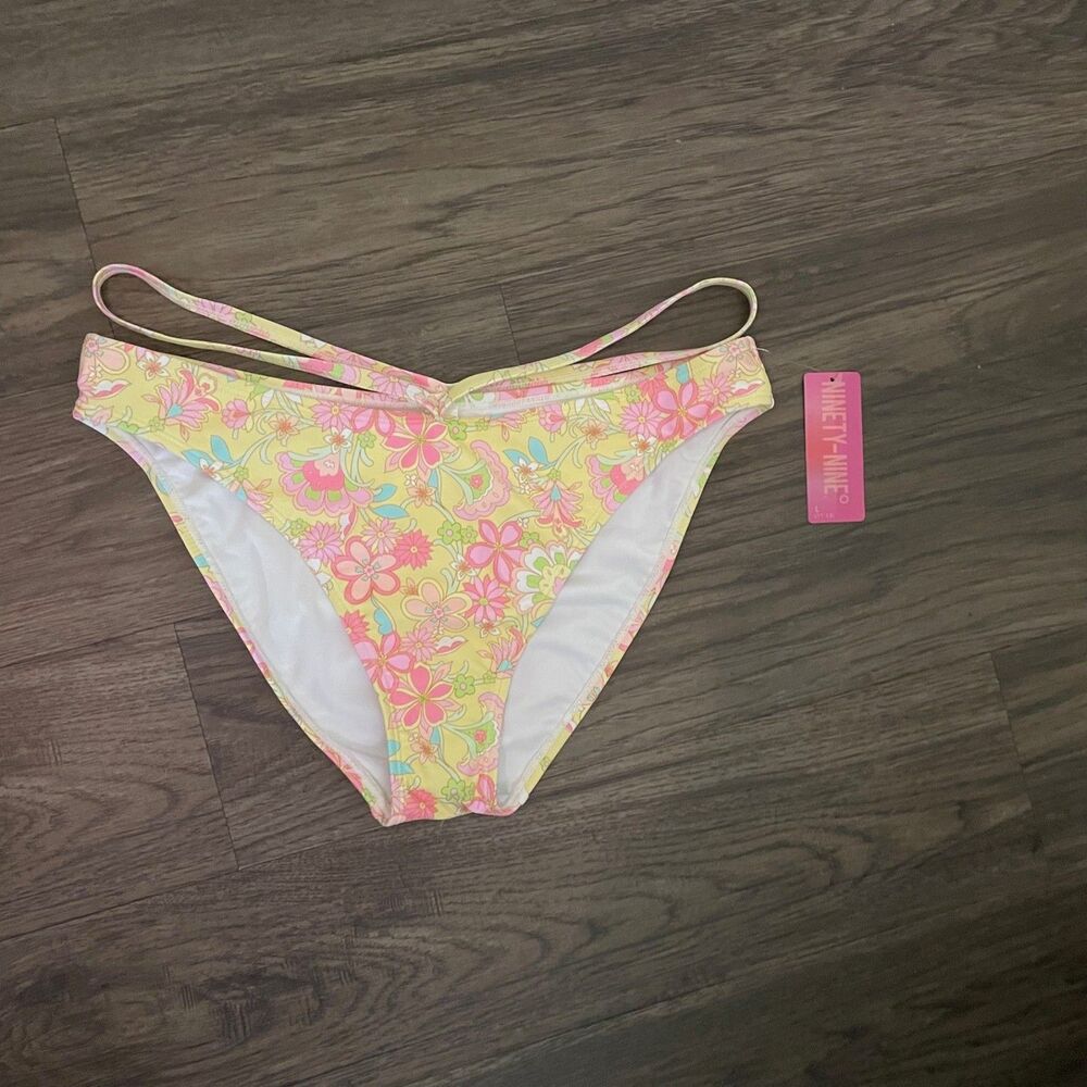 Juniors’ Ninety-Nine Degrees Floral Cut Out High Waist Swim Bikini Bottoms